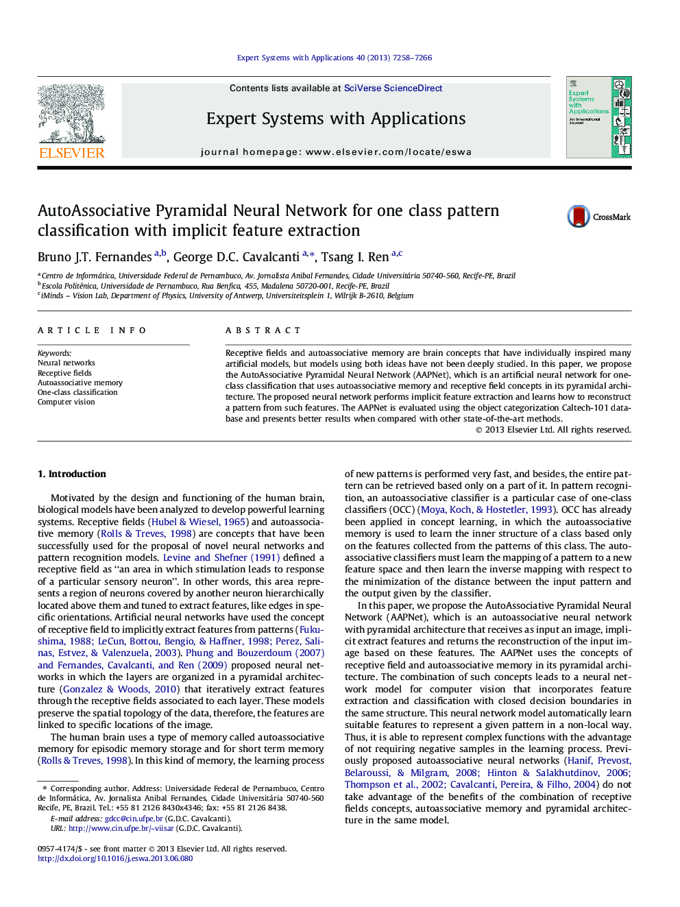 AutoAssociative Pyramidal Neural Network for one class pattern classification with implicit feature extraction