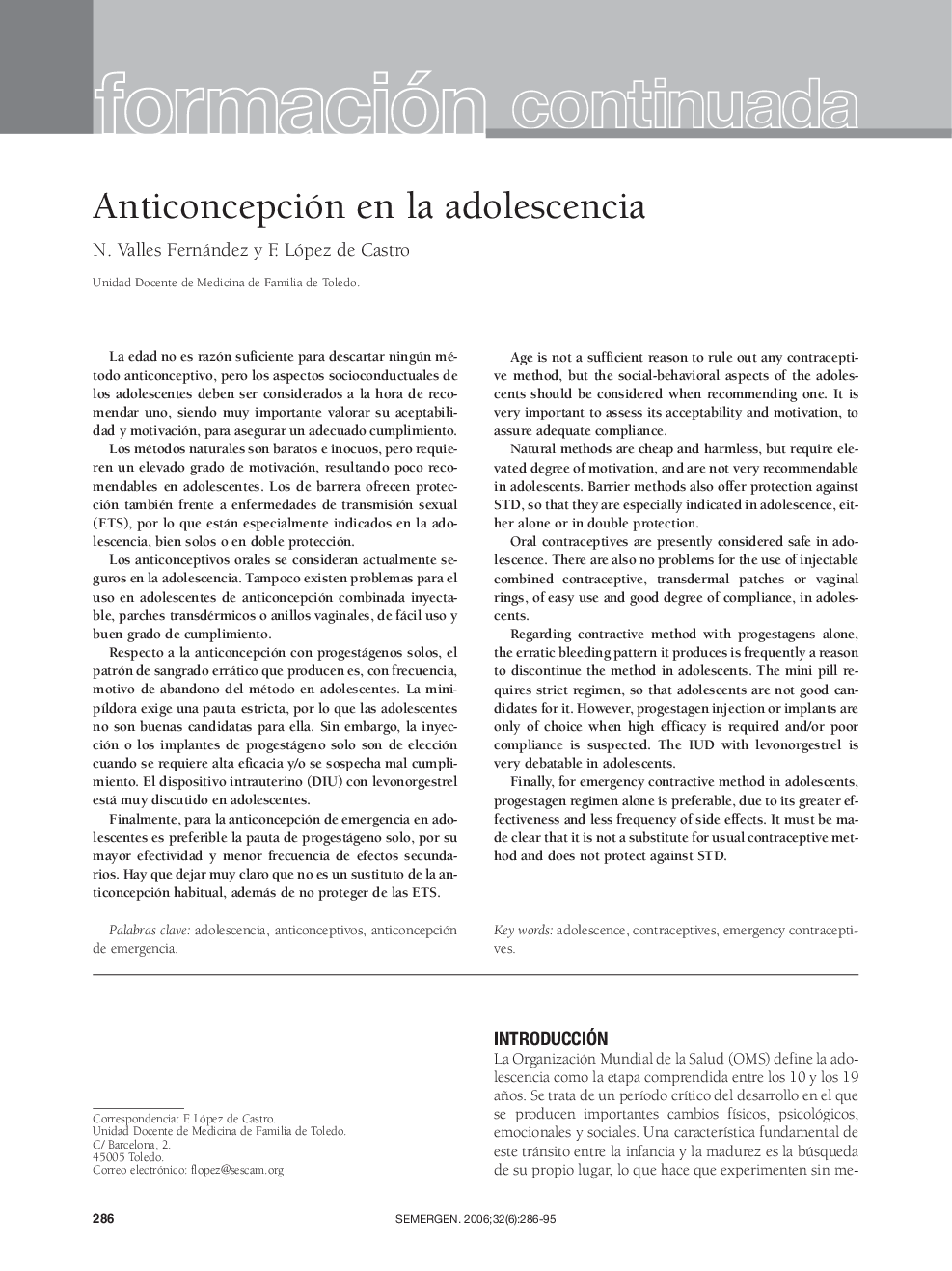 Formación continuadaAnticoncepción en la adolescencia