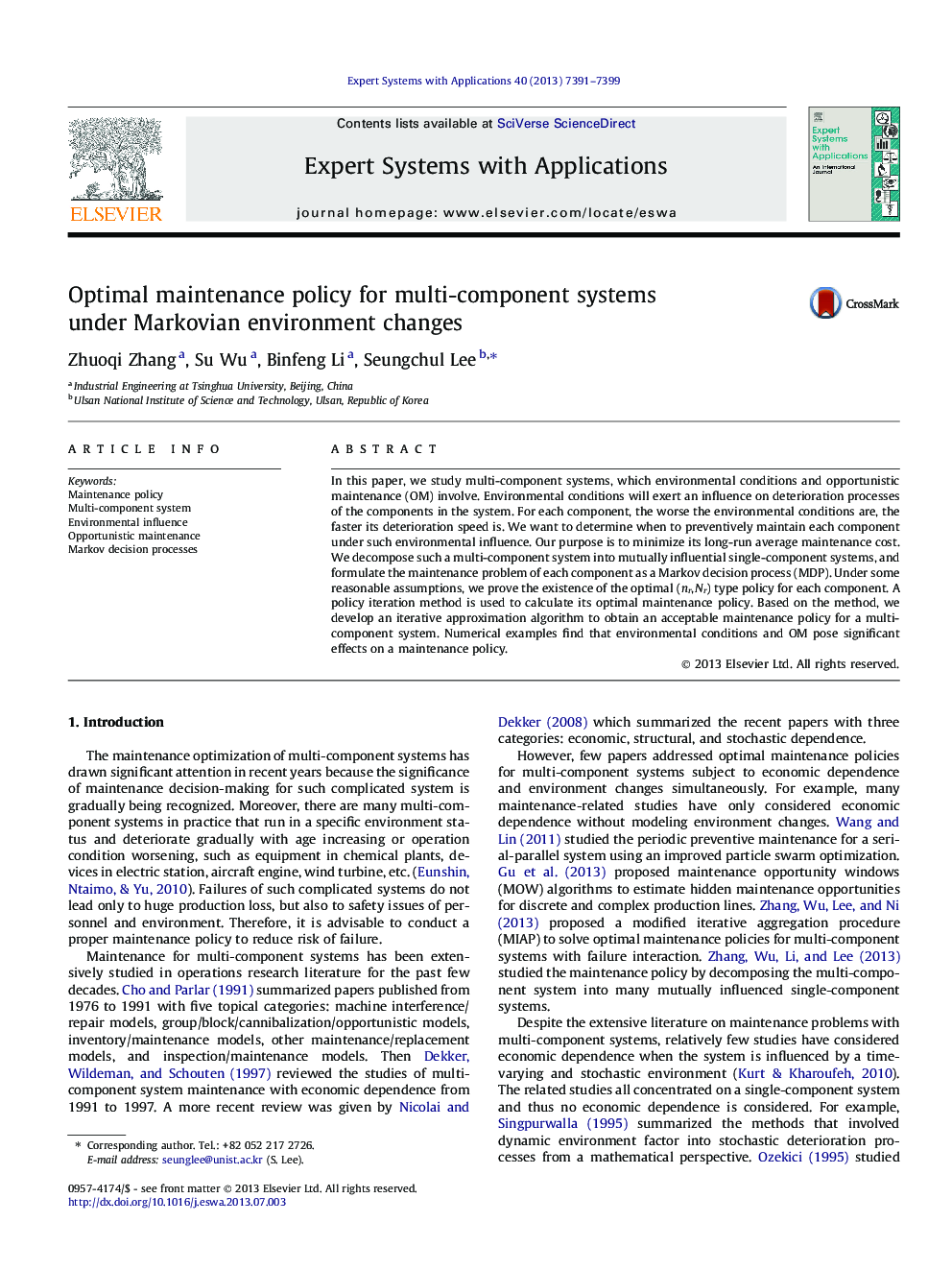 Optimal maintenance policy for multi-component systems under Markovian environment changes