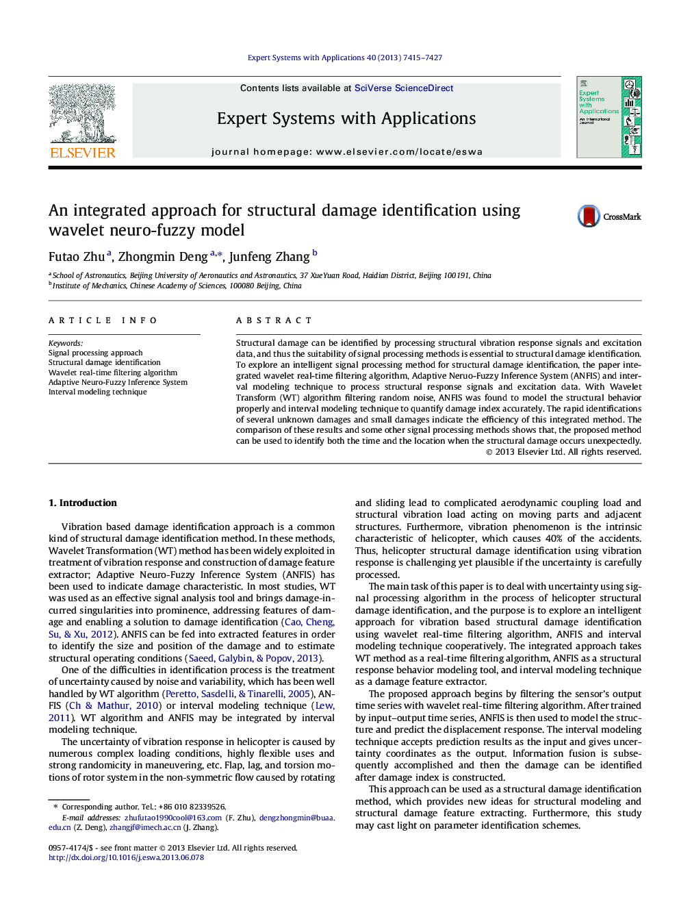 An integrated approach for structural damage identification using wavelet neuro-fuzzy model