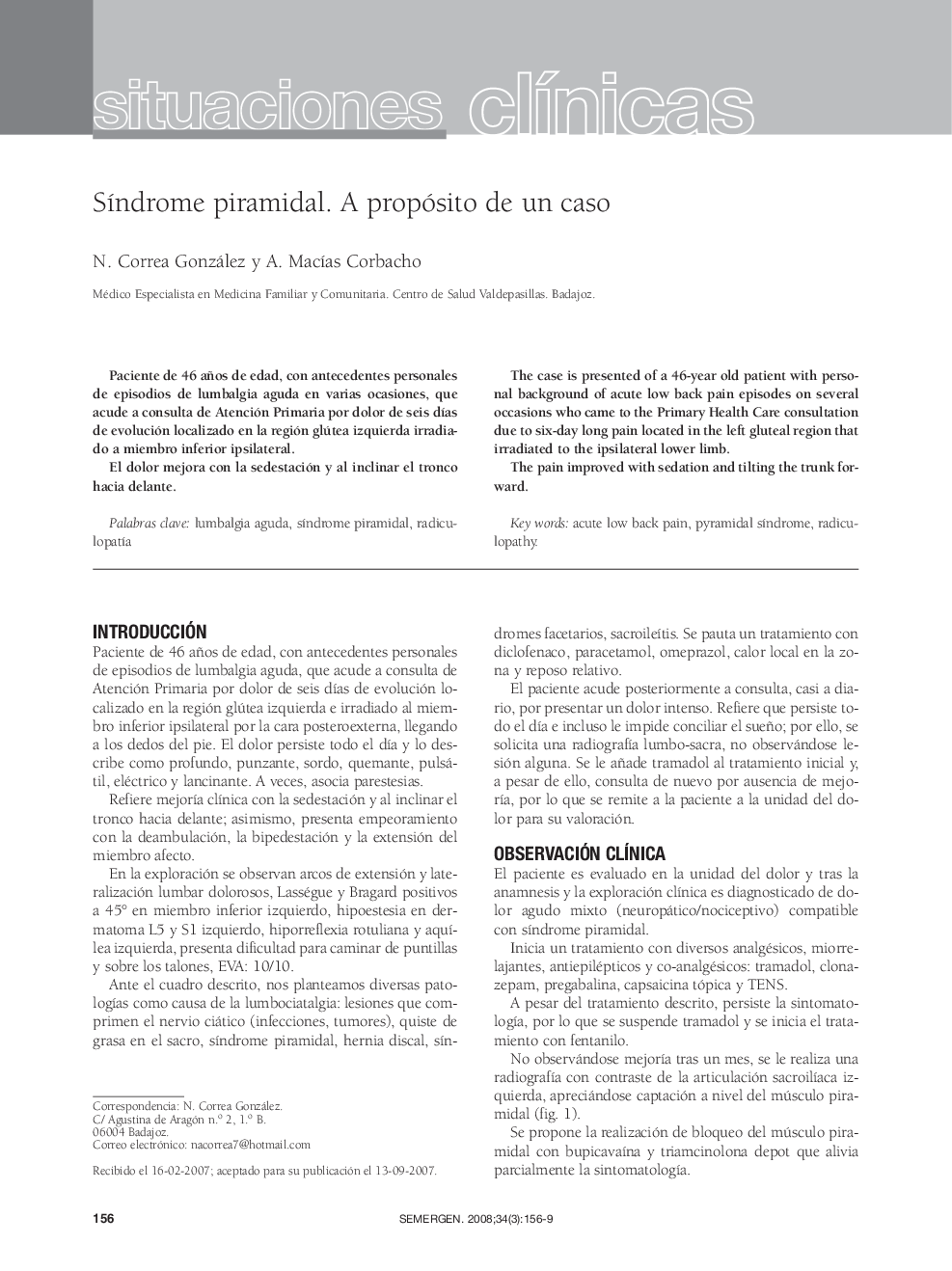 SÃ­ndrome piramidal. A propósito de un caso