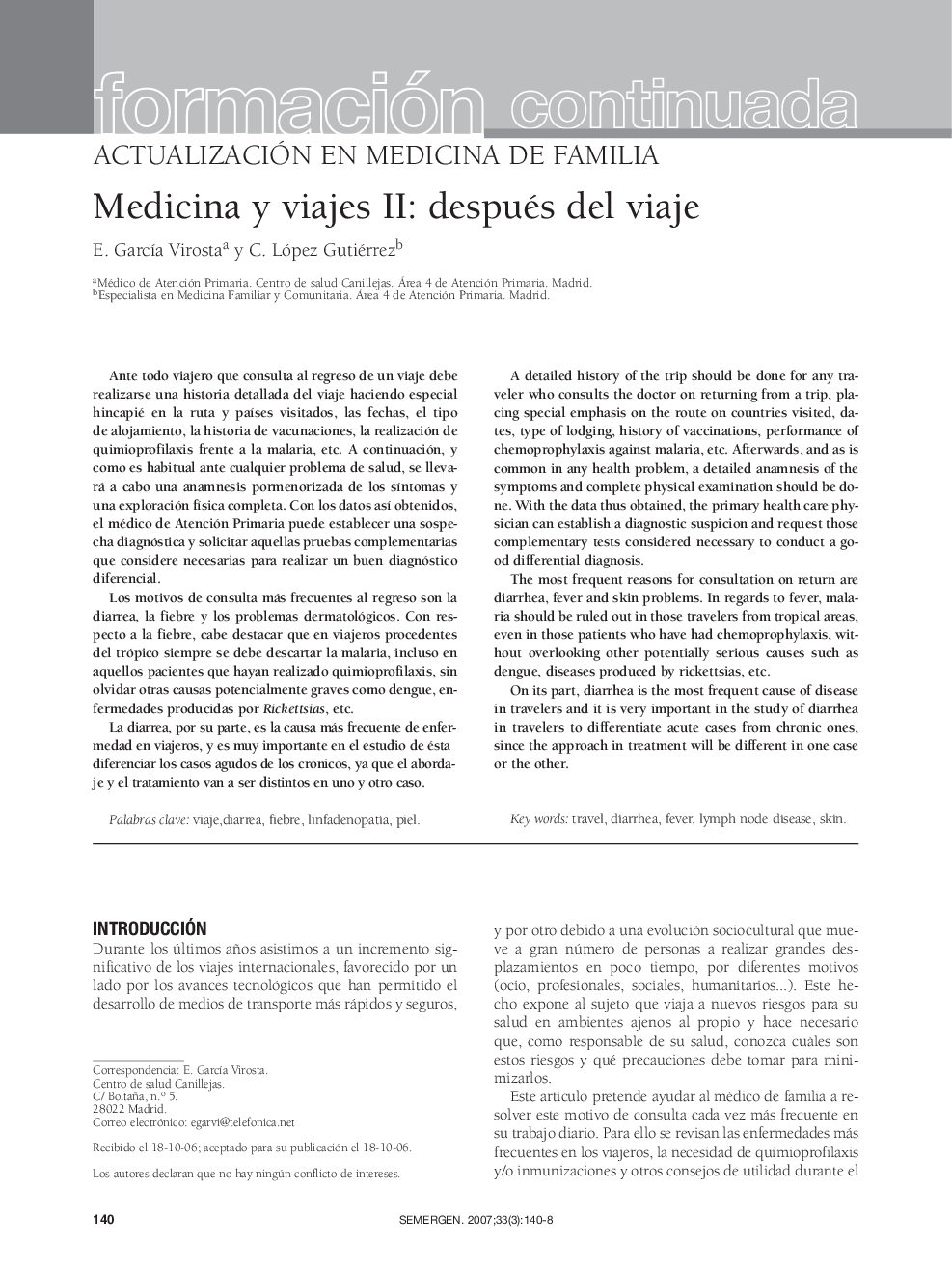 Formación continuadaMedicina y viajes II: después del viaje