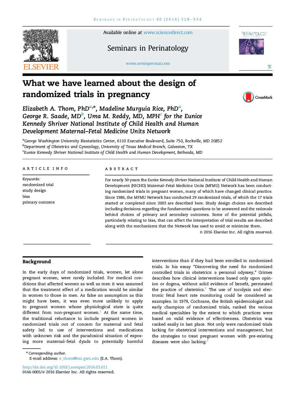 What we have learned about the design of randomized trials in pregnancy
