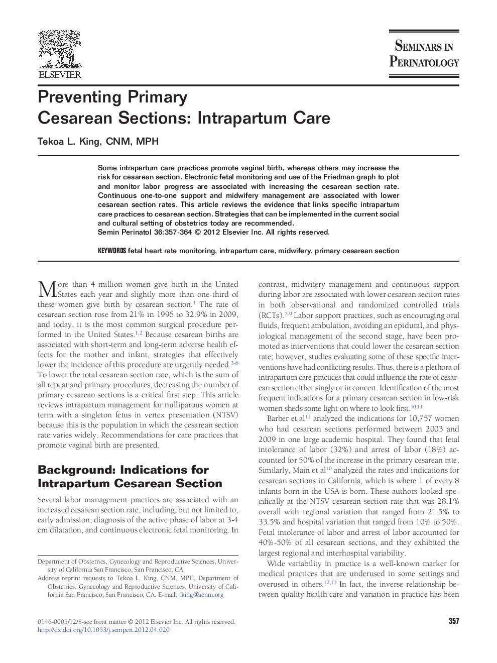 Preventing Primary Cesarean Sections: Intrapartum Care