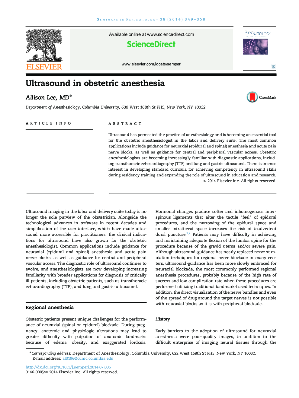 Ultrasound in obstetric anesthesia