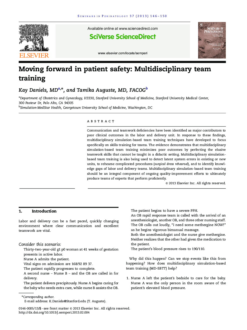 Moving forward in patient safety: Multidisciplinary team training