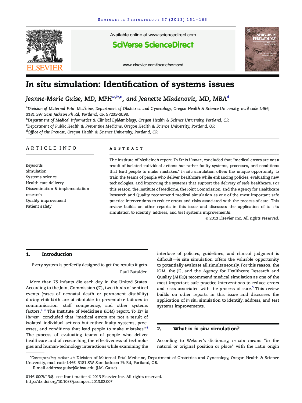 In situ simulation: Identification of systems issues