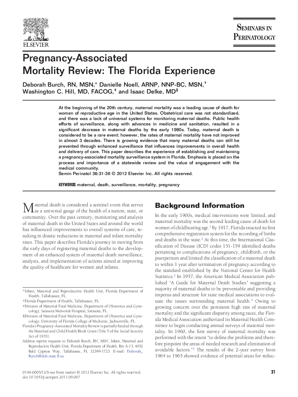 Pregnancy-Associated Mortality Review: The Florida Experience 