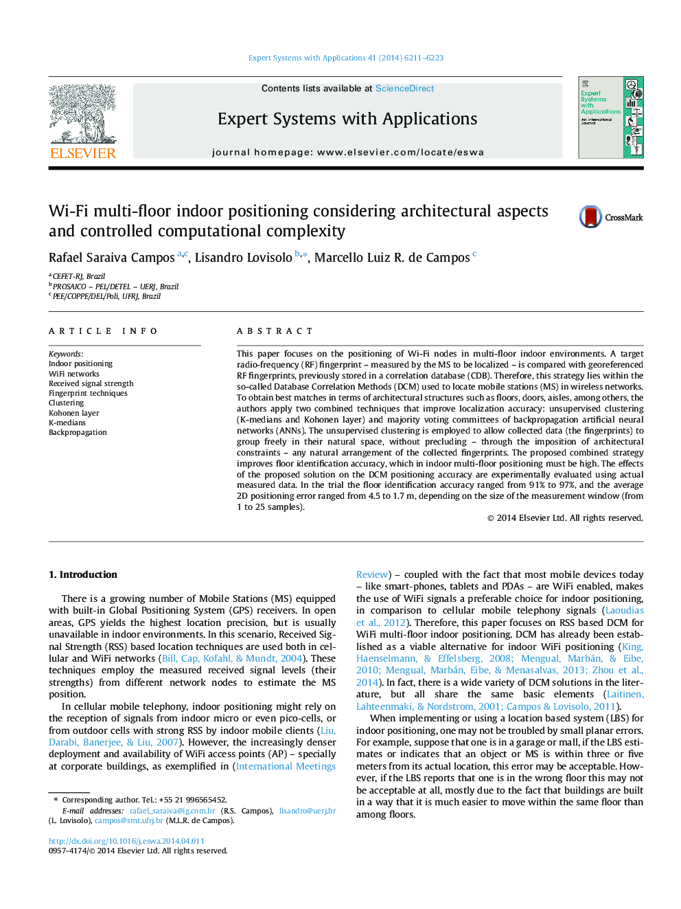 Wi-Fi multi-floor indoor positioning considering architectural aspects and controlled computational complexity