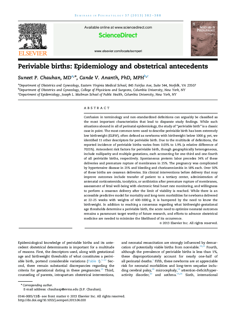 Periviable births: Epidemiology and obstetrical antecedents