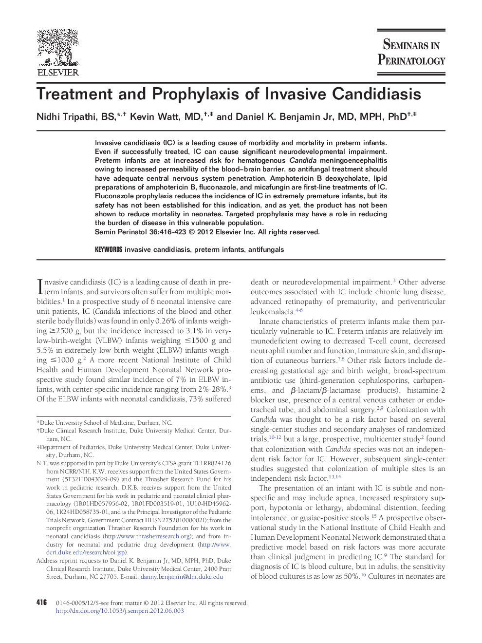 Treatment and Prophylaxis of Invasive Candidiasis 