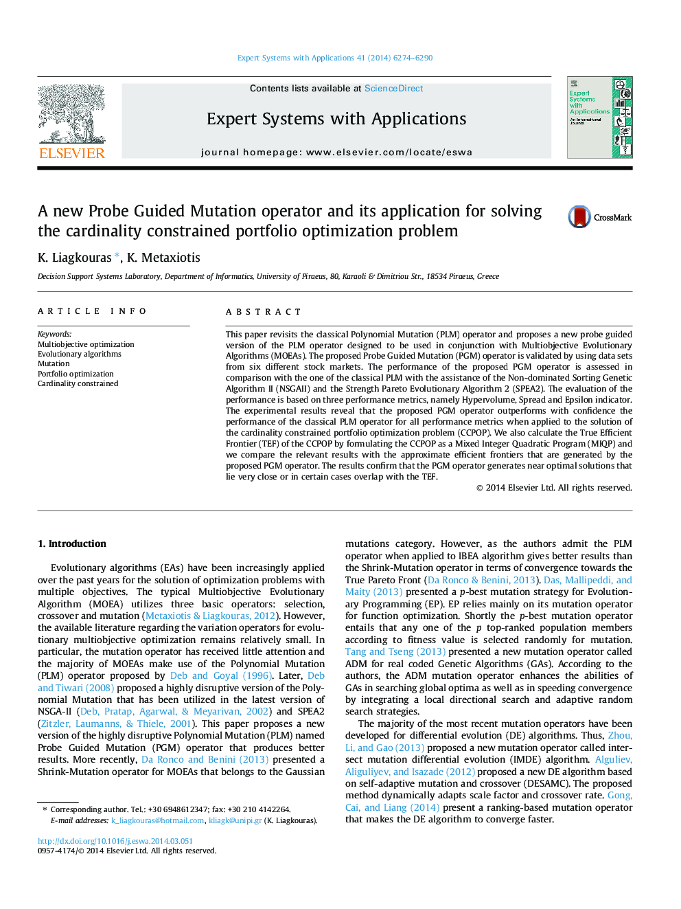 A new Probe Guided Mutation operator and its application for solving the cardinality constrained portfolio optimization problem