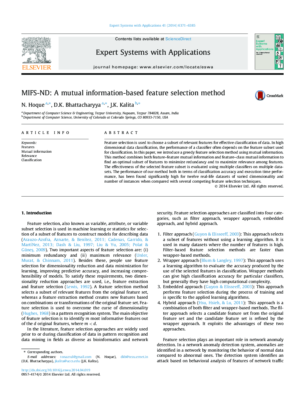 MIFS-ND: A mutual information-based feature selection method