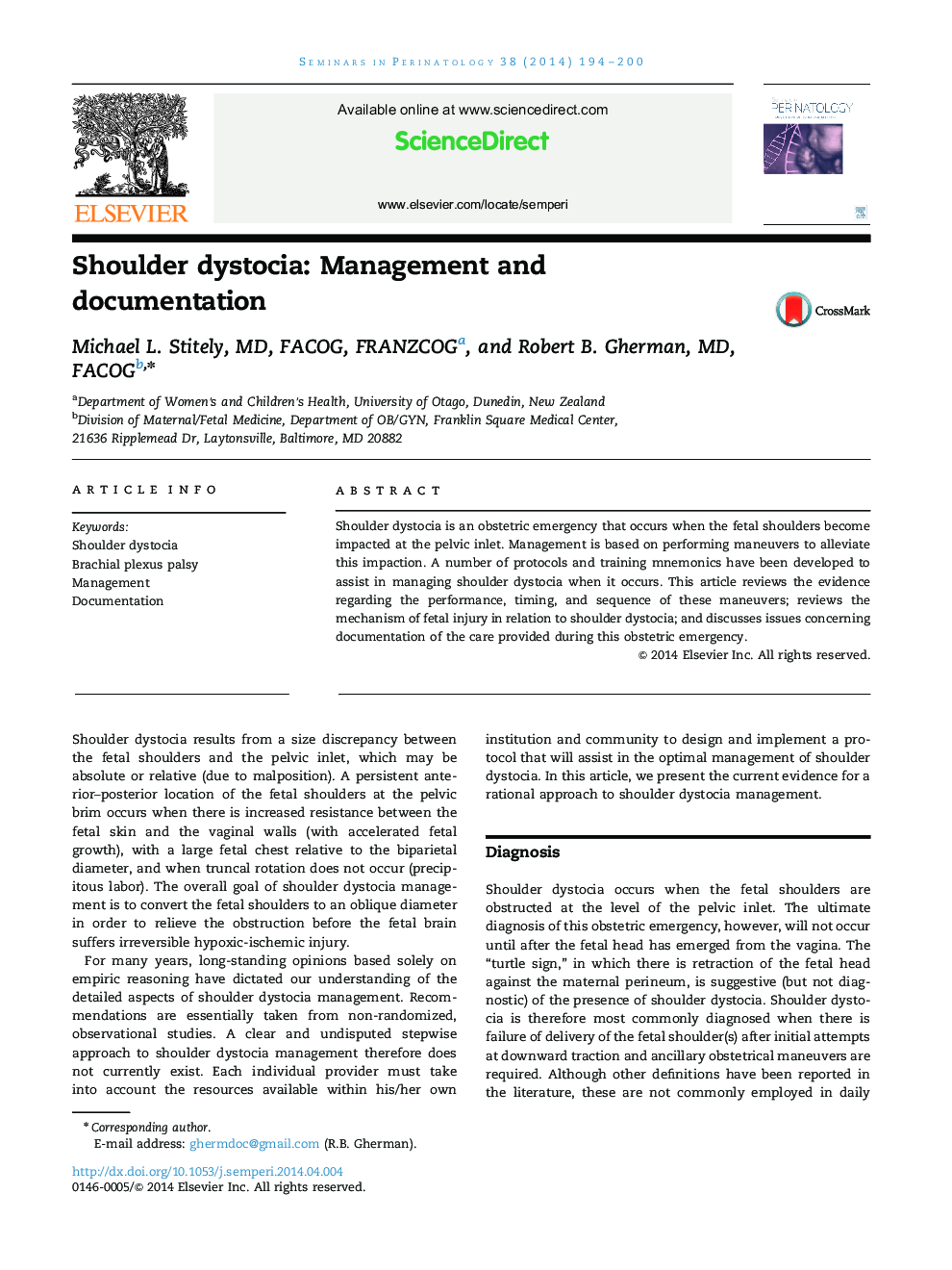 Shoulder dystocia: Management and documentation