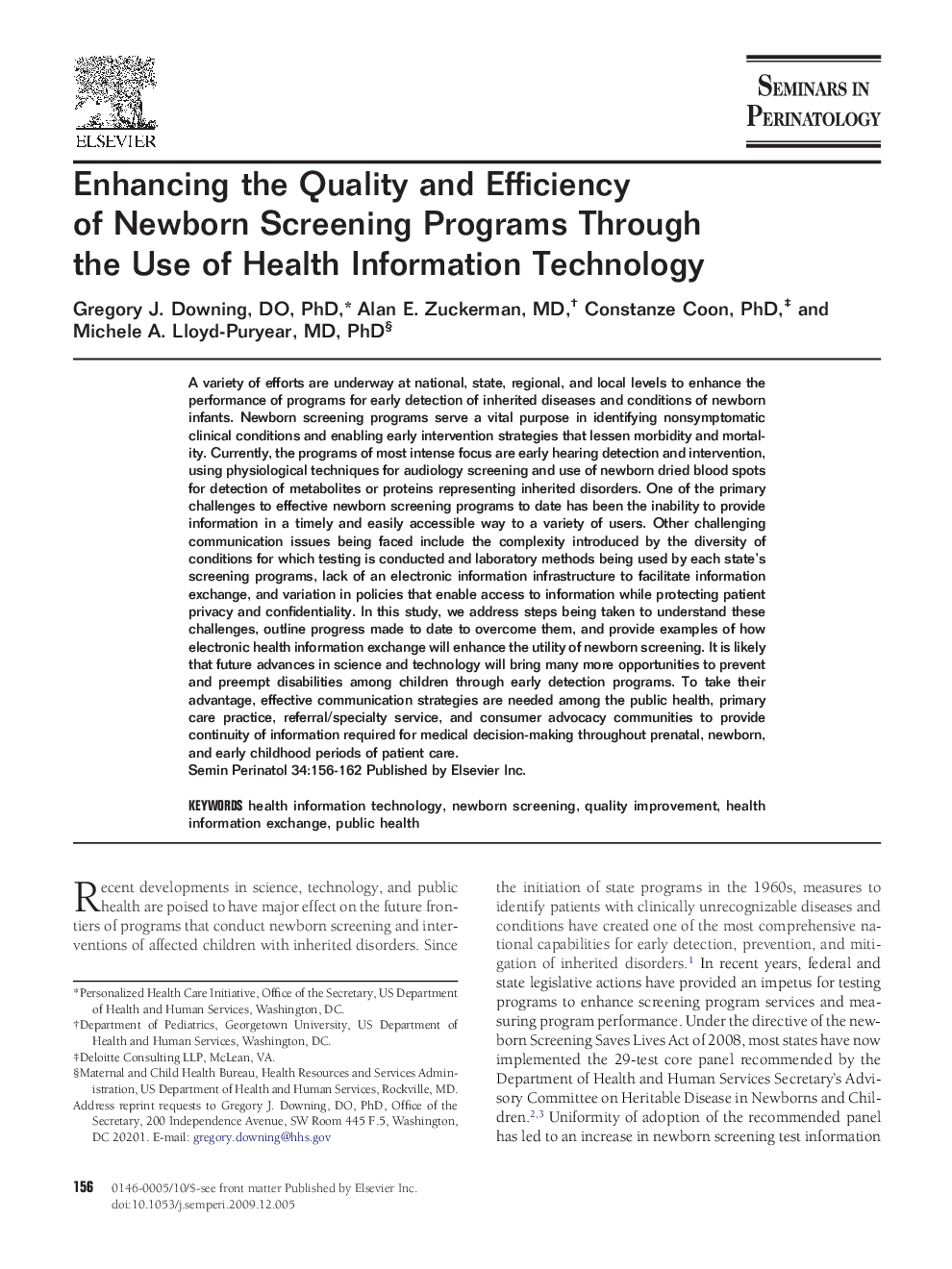 Enhancing the Quality and Efficiency of Newborn Screening Programs Through the Use of Health Information Technology