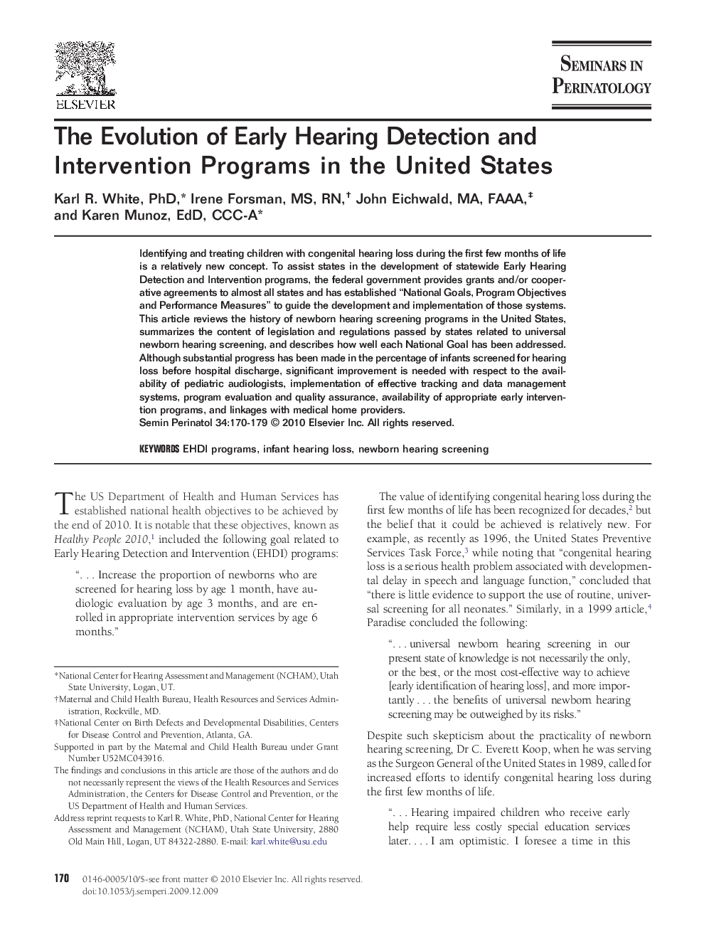 The Evolution of Early Hearing Detection and Intervention Programs in the United States 