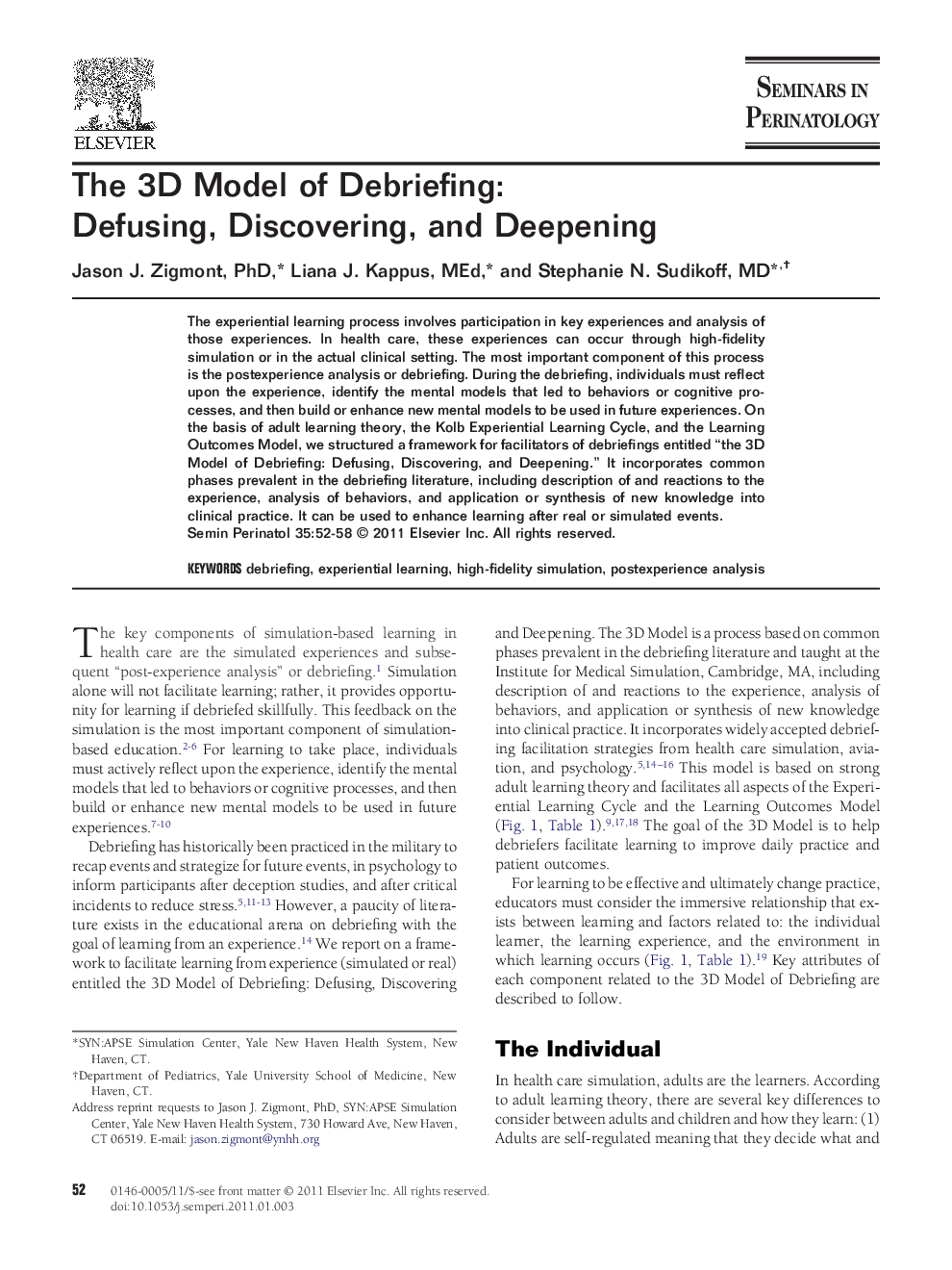 The 3D Model of Debriefing: Defusing, Discovering, and Deepening