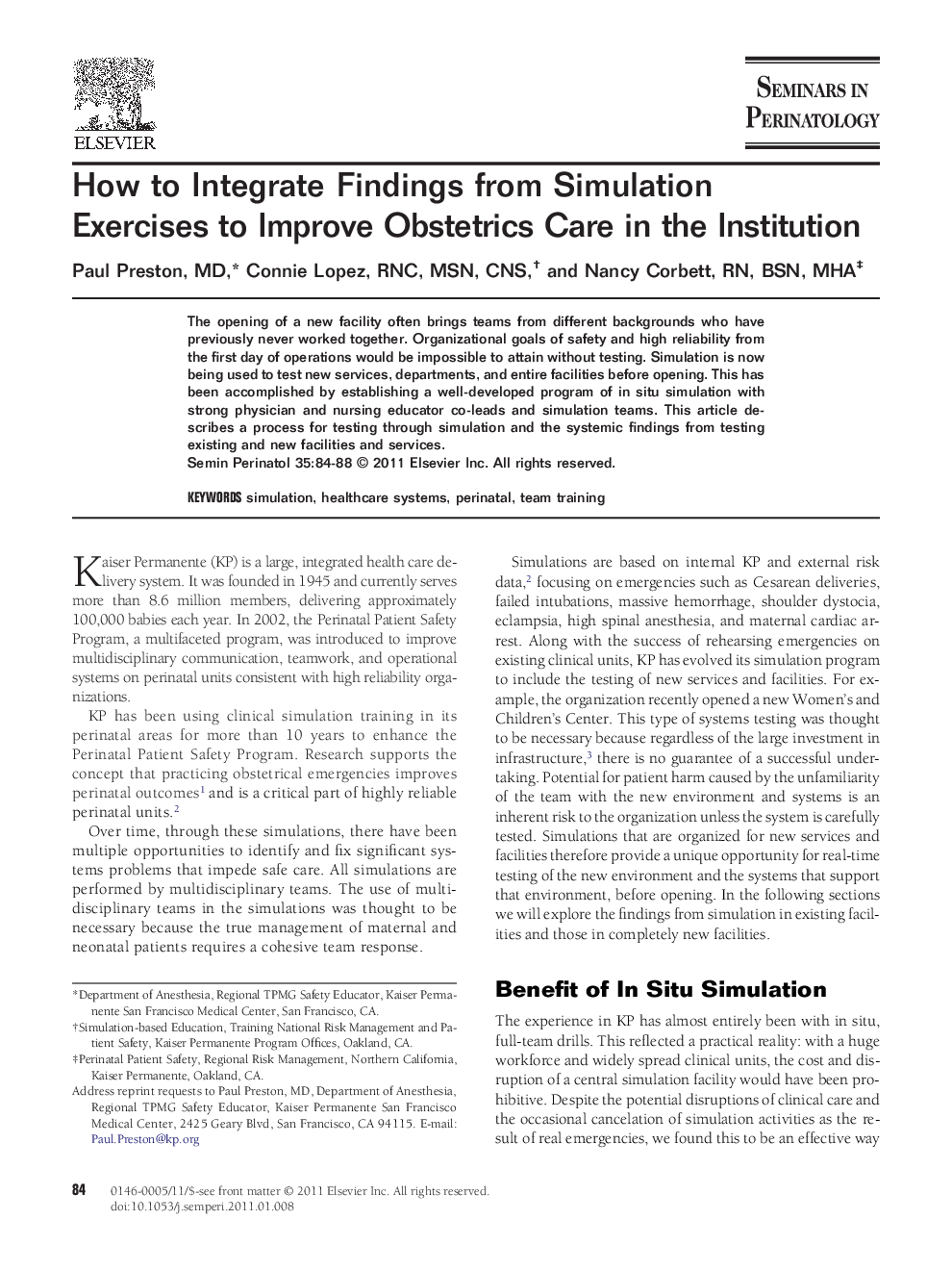 How to Integrate Findings from Simulation Exercises to Improve Obstetrics Care in the Institution