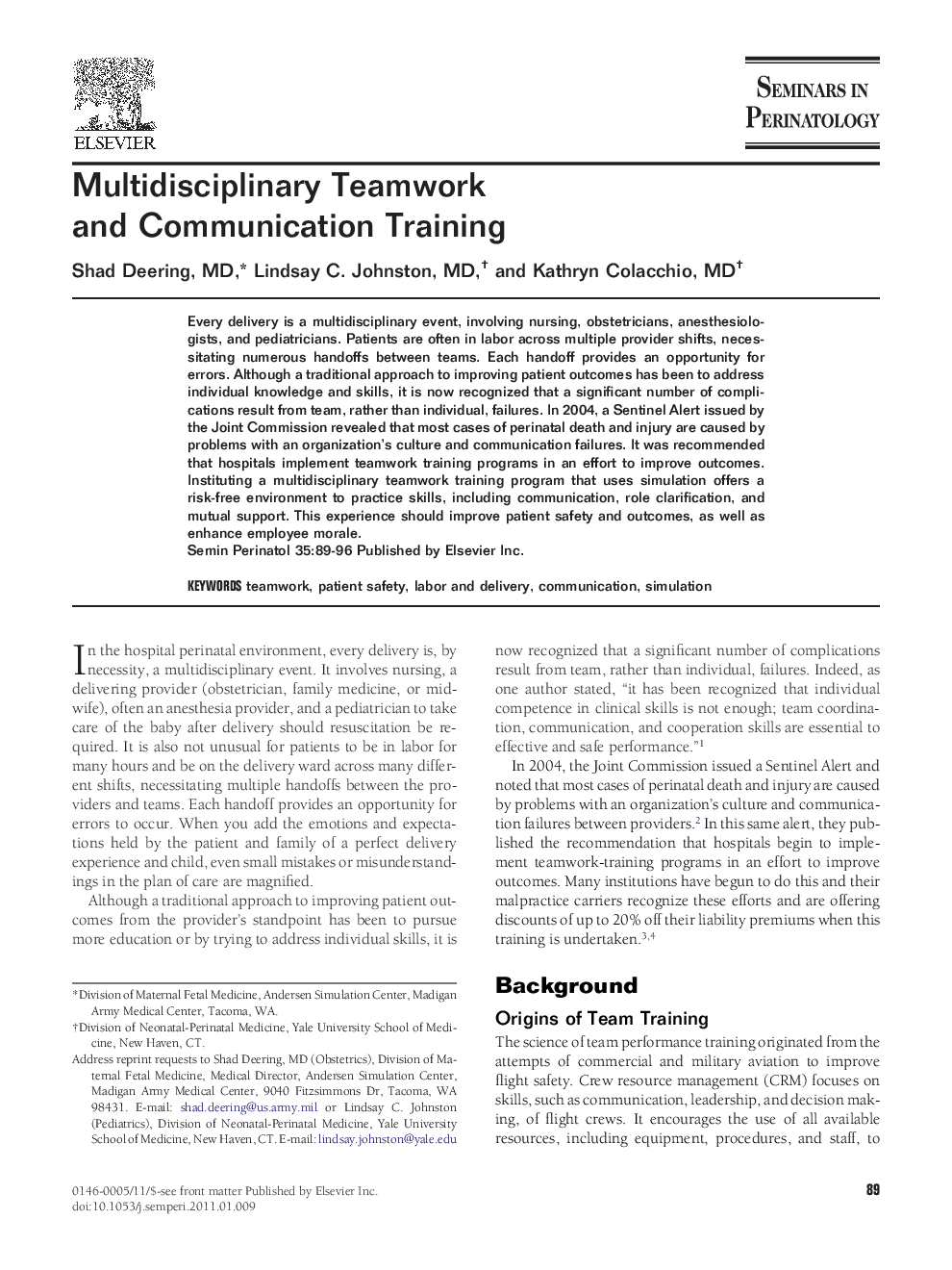 Multidisciplinary Teamwork and Communication Training