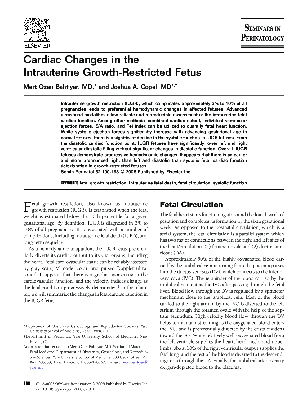 Cardiac Changes in the Intrauterine Growth-Restricted Fetus
