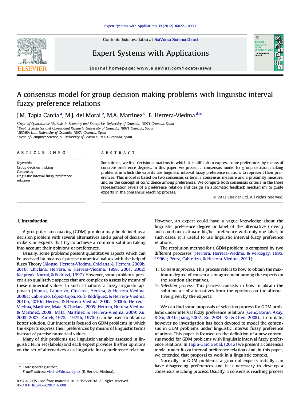 A consensus model for group decision making problems with linguistic interval fuzzy preference relations