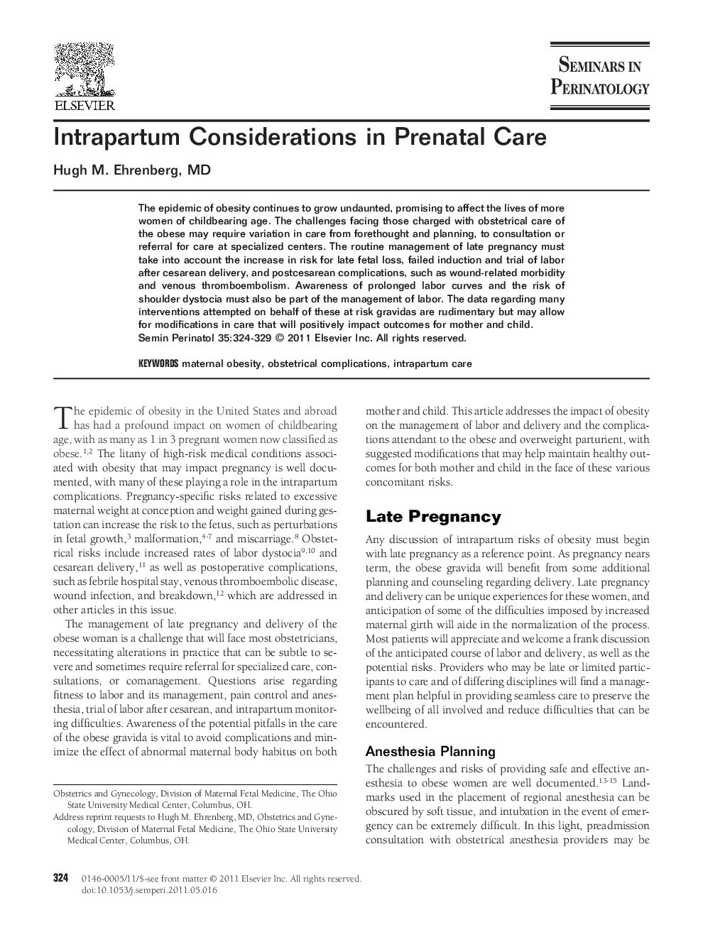 Intrapartum Considerations in Prenatal Care