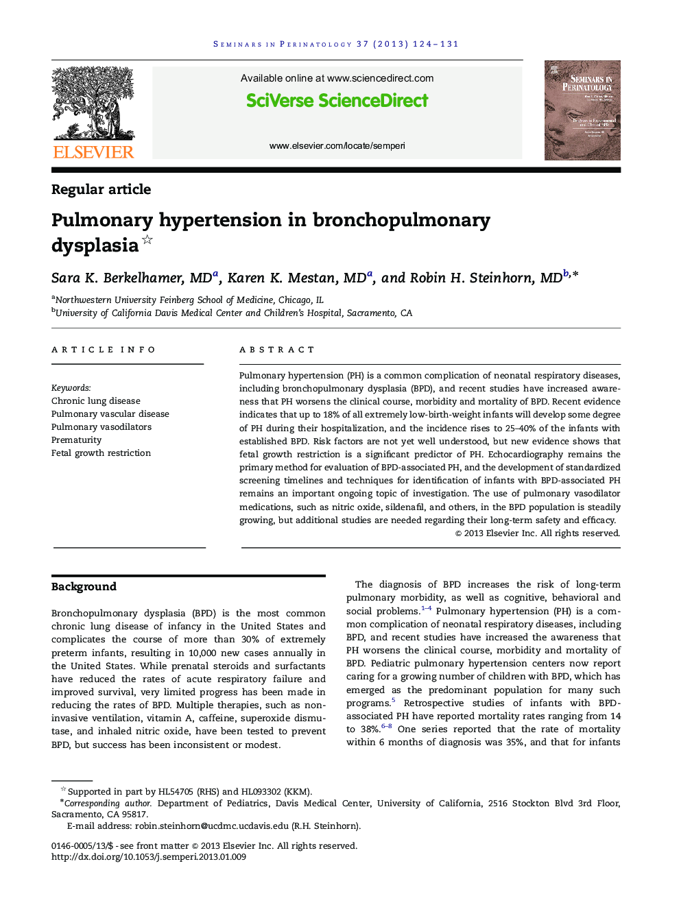 Pulmonary hypertension in bronchopulmonary dysplasia 