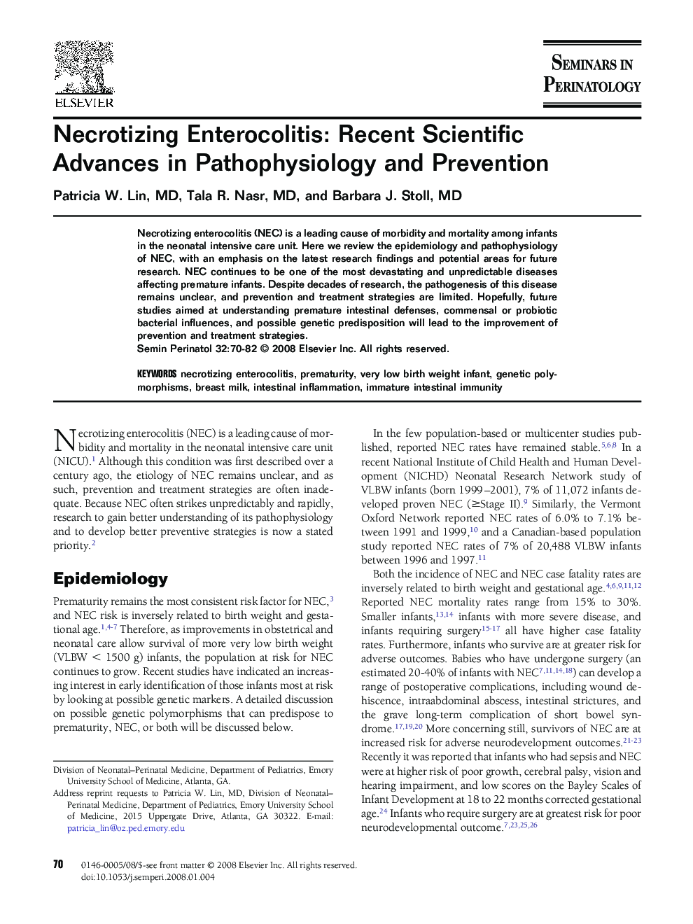 Necrotizing Enterocolitis: Recent Scientific Advances in Pathophysiology and Prevention