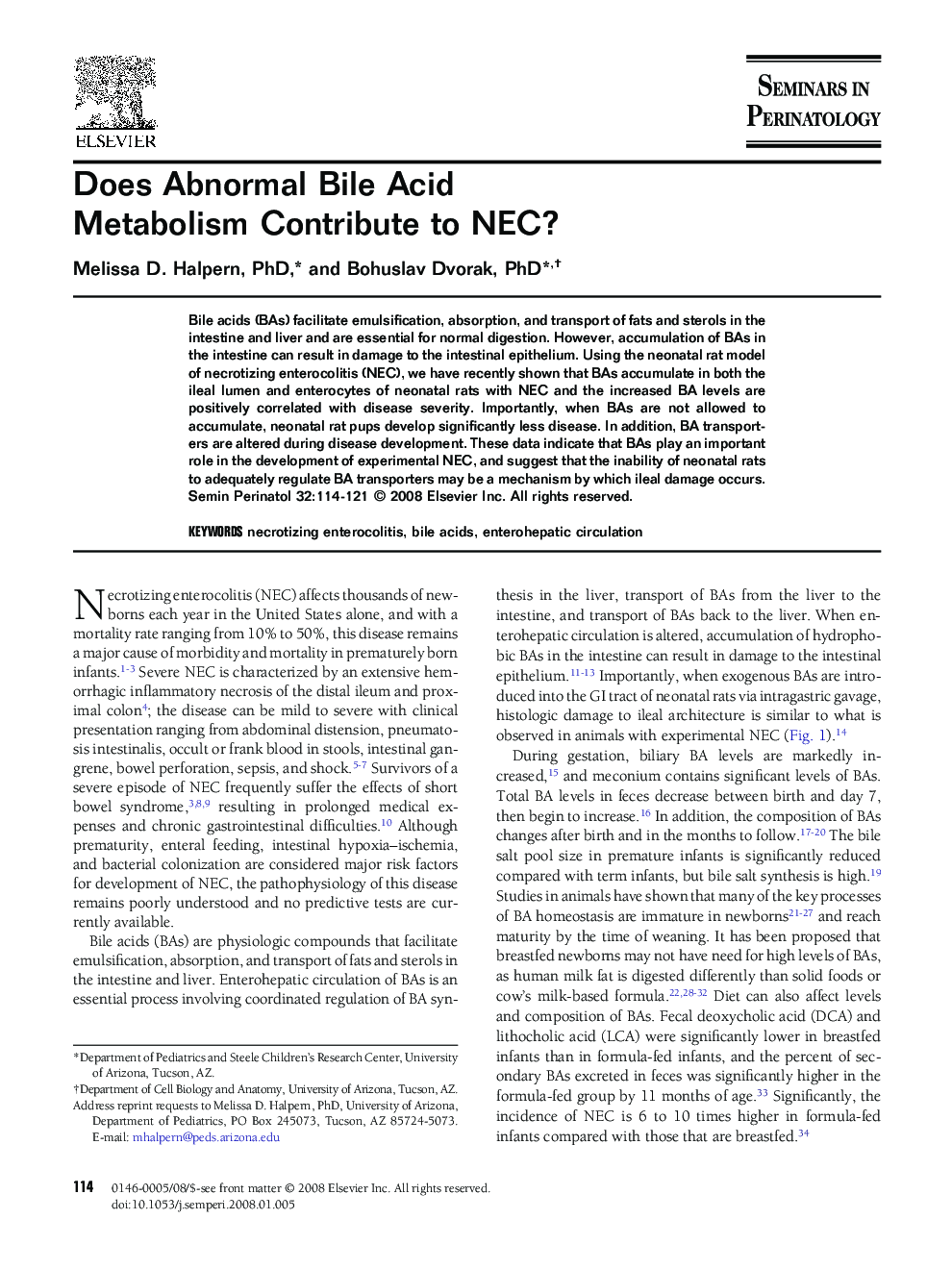 Does Abnormal Bile Acid Metabolism Contribute to NEC?