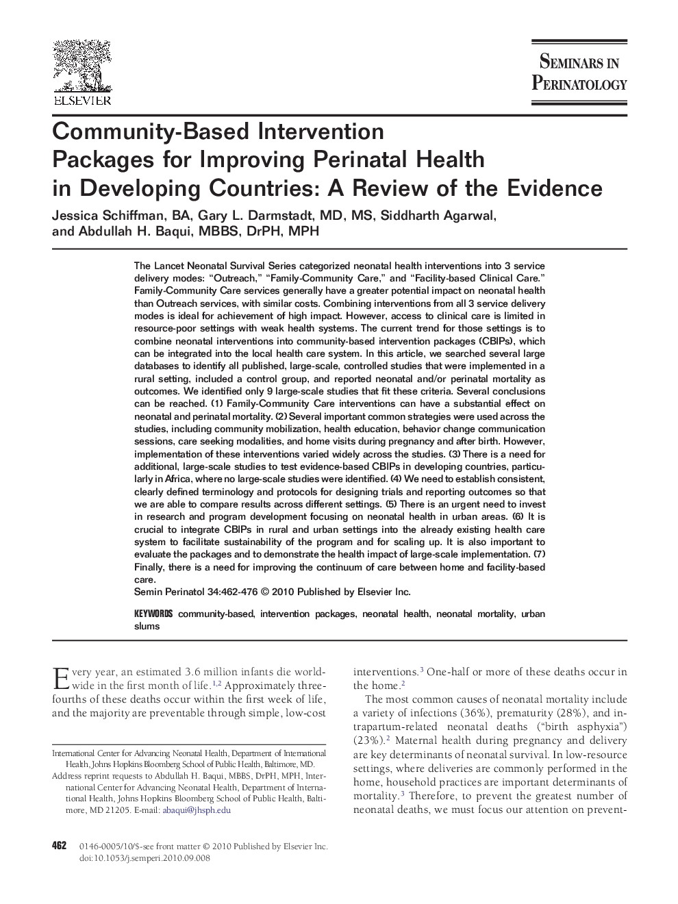 Community-Based Intervention Packages for Improving Perinatal Health in Developing Countries: A Review of the Evidence