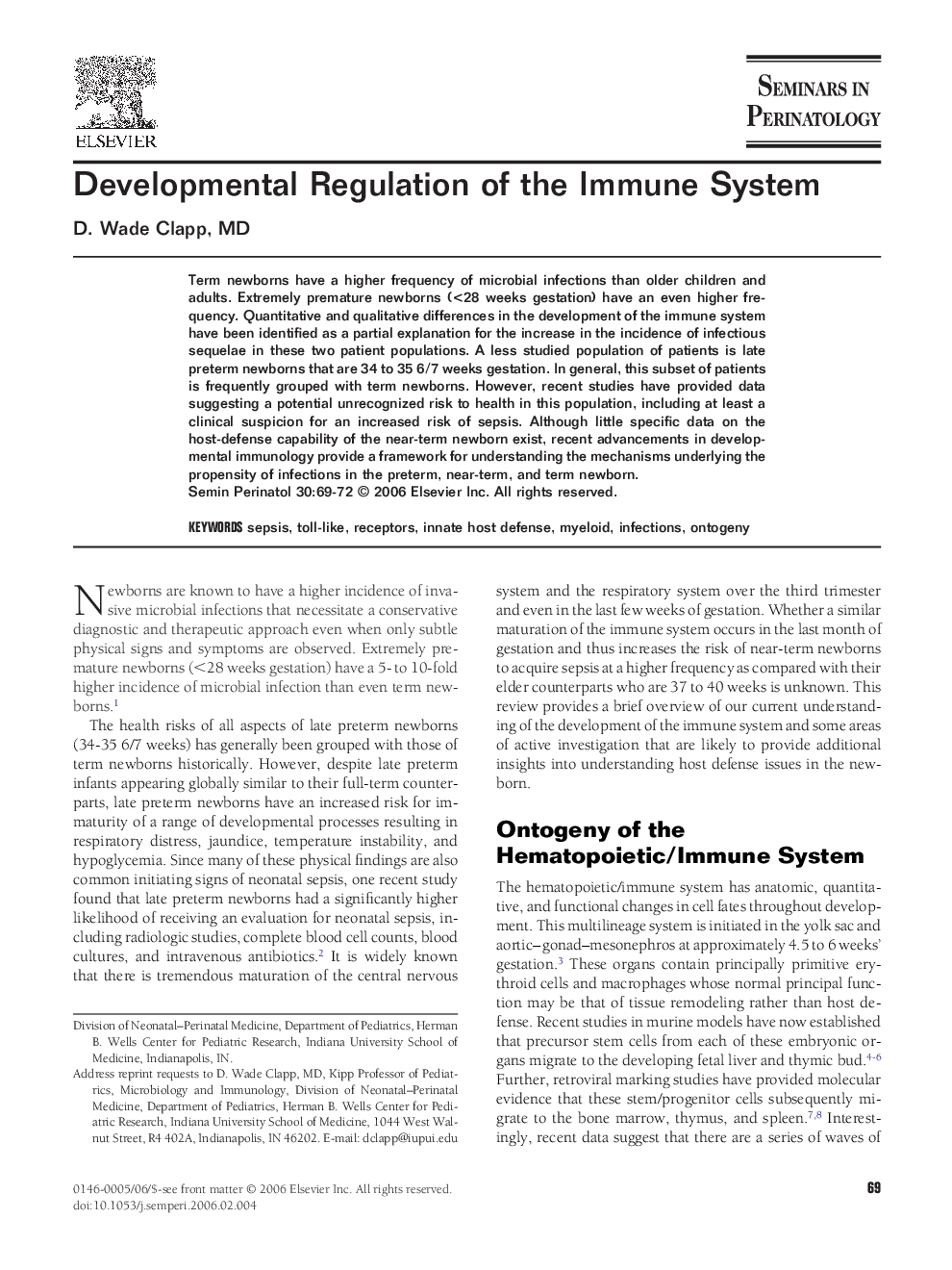 Developmental Regulation of the Immune System