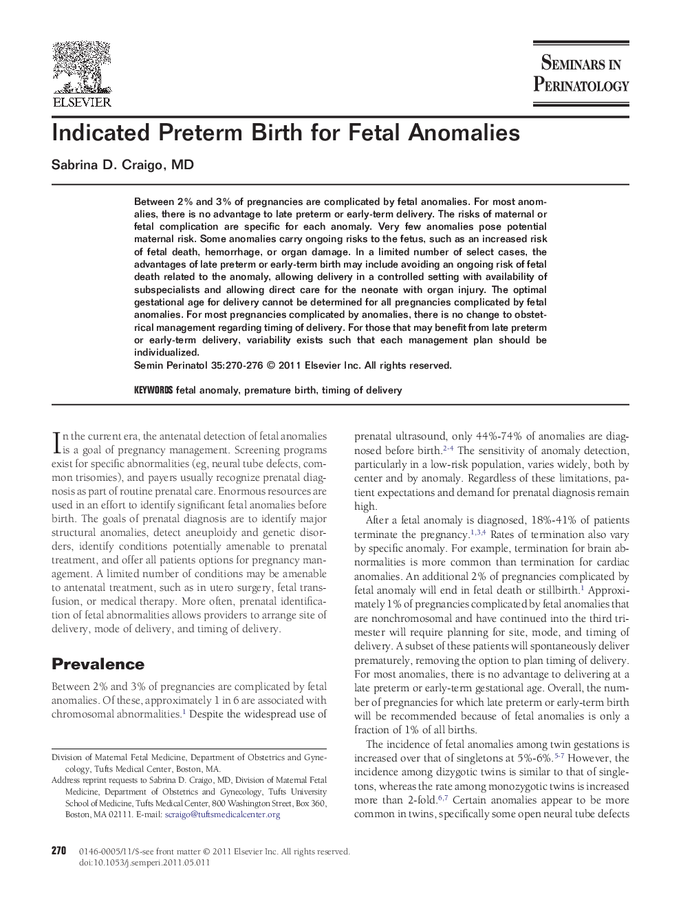 Indicated Preterm Birth for Fetal Anomalies