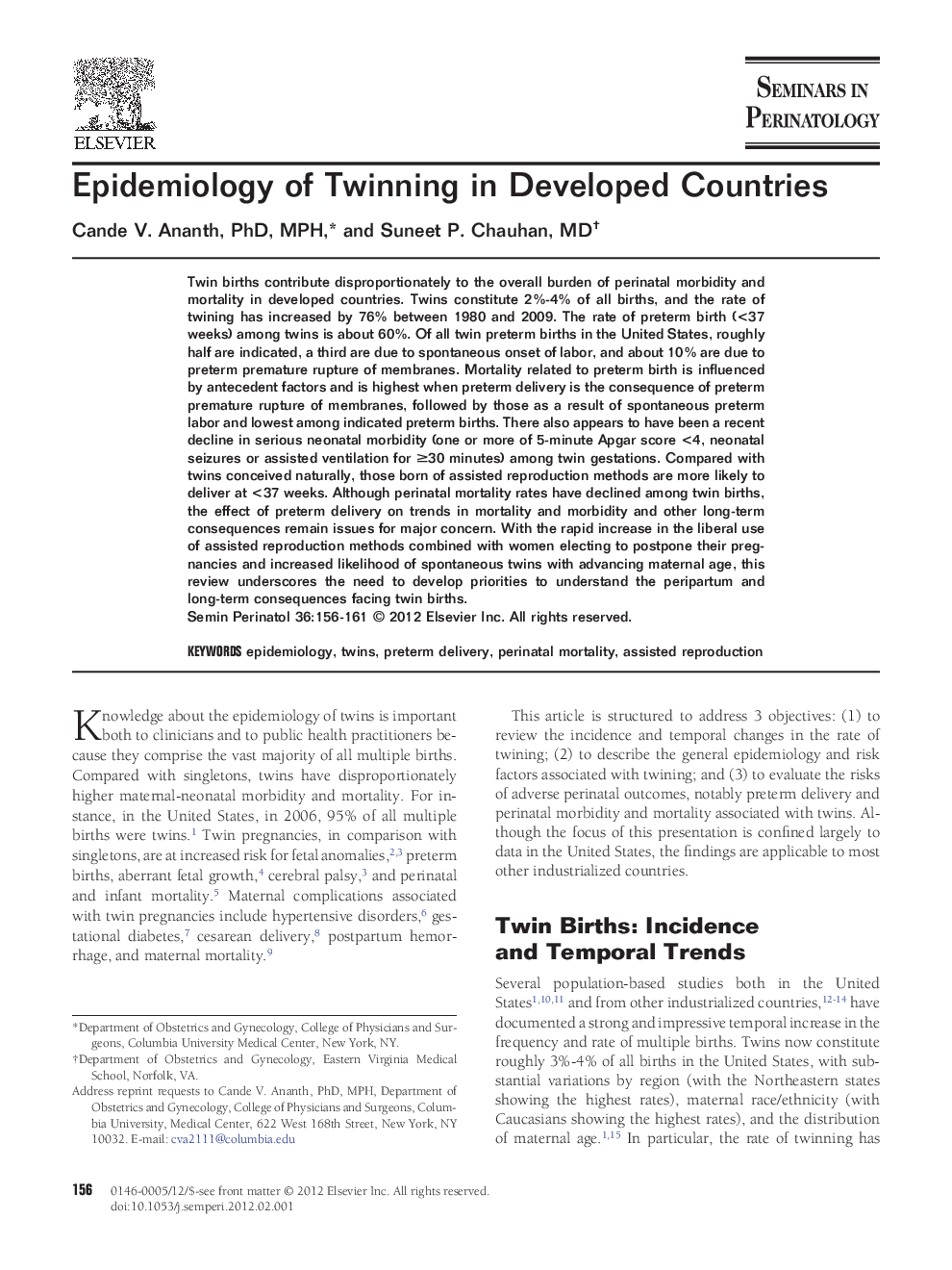 Epidemiology of Twinning in Developed Countries