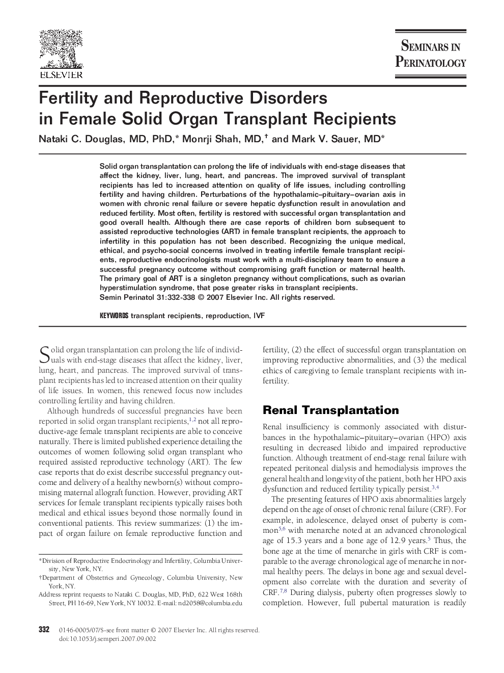 Fertility and Reproductive Disorders in Female Solid Organ Transplant Recipients