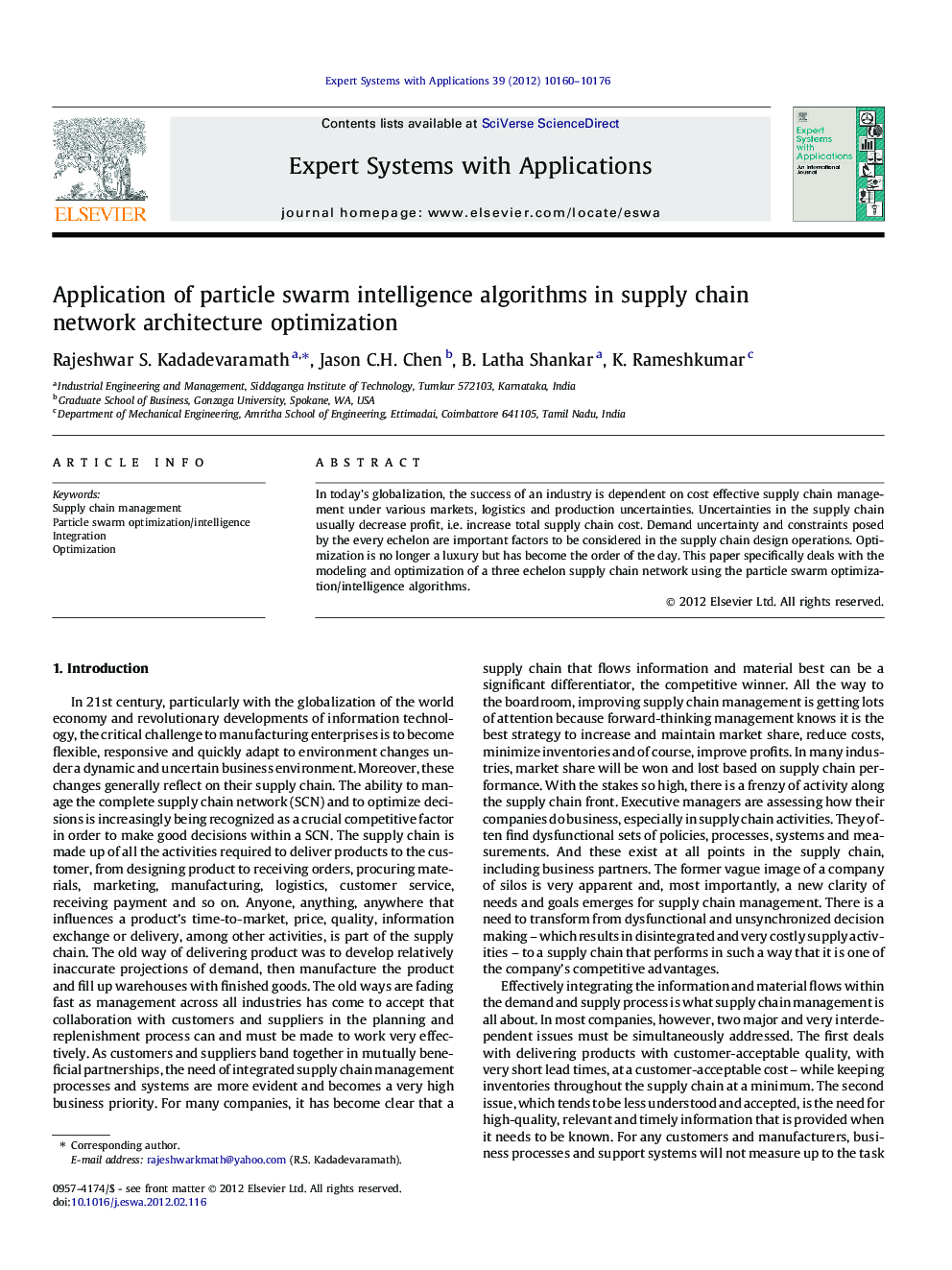 Application of particle swarm intelligence algorithms in supply chain network architecture optimization