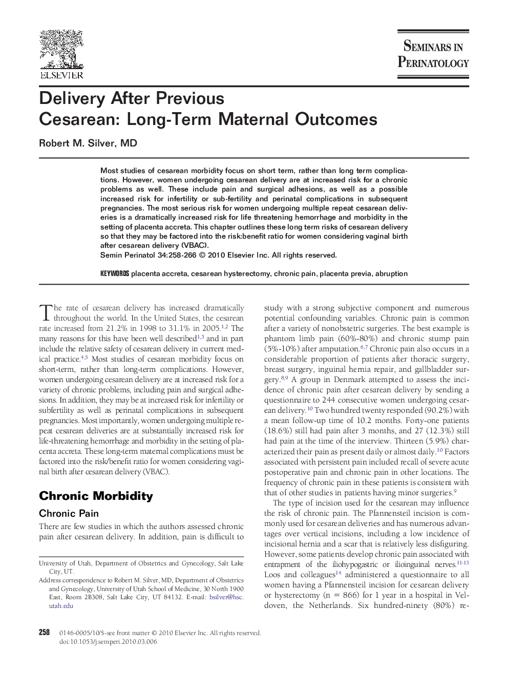 Delivery After Previous Cesarean: Long-Term Maternal Outcomes
