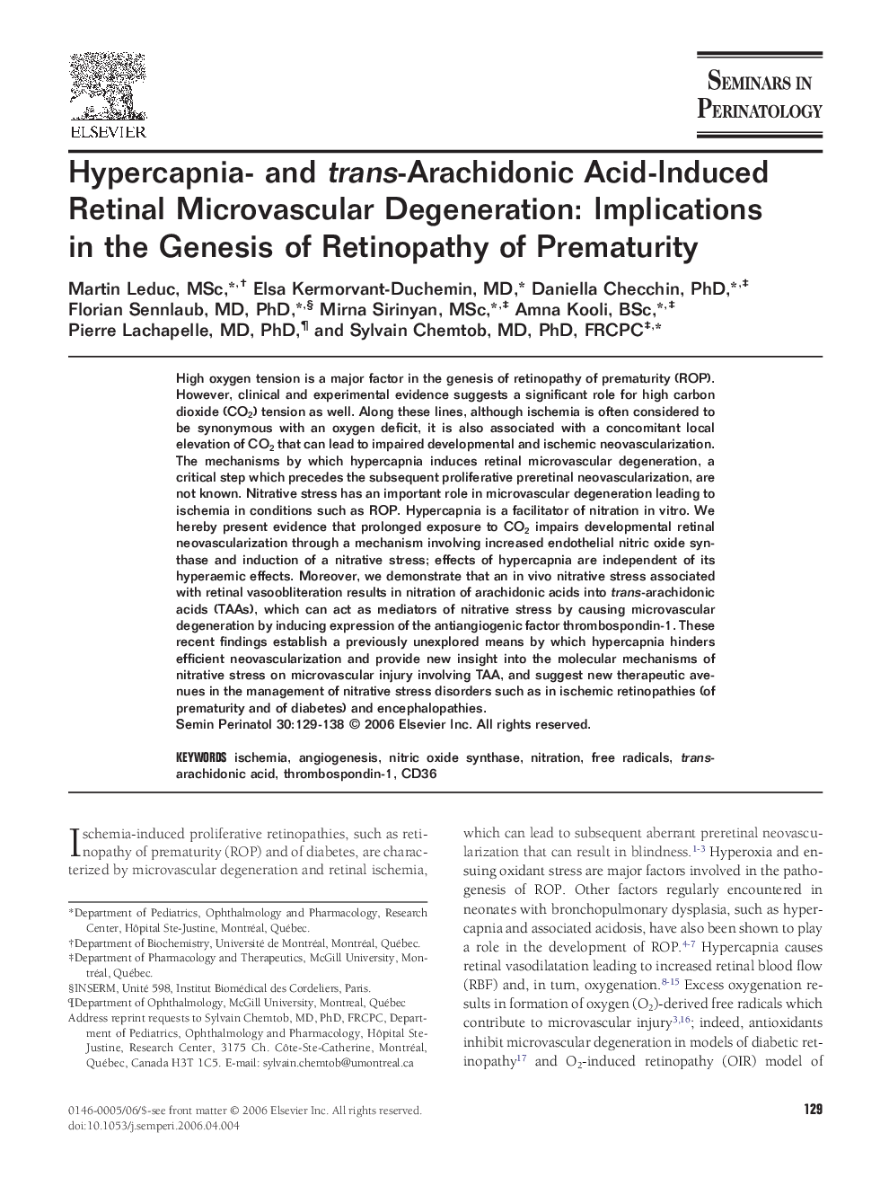 Hypercapnia- and trans-Arachidonic Acid-Induced Retinal Microvascular Degeneration: Implications in the Genesis of Retinopathy of Prematurity