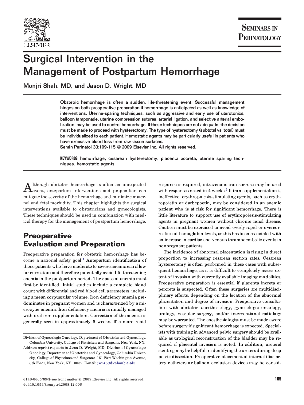 Surgical Intervention in the Management of Postpartum Hemorrhage