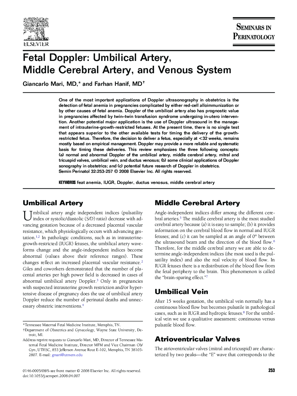 Fetal Doppler: Umbilical Artery, Middle Cerebral Artery, and Venous System