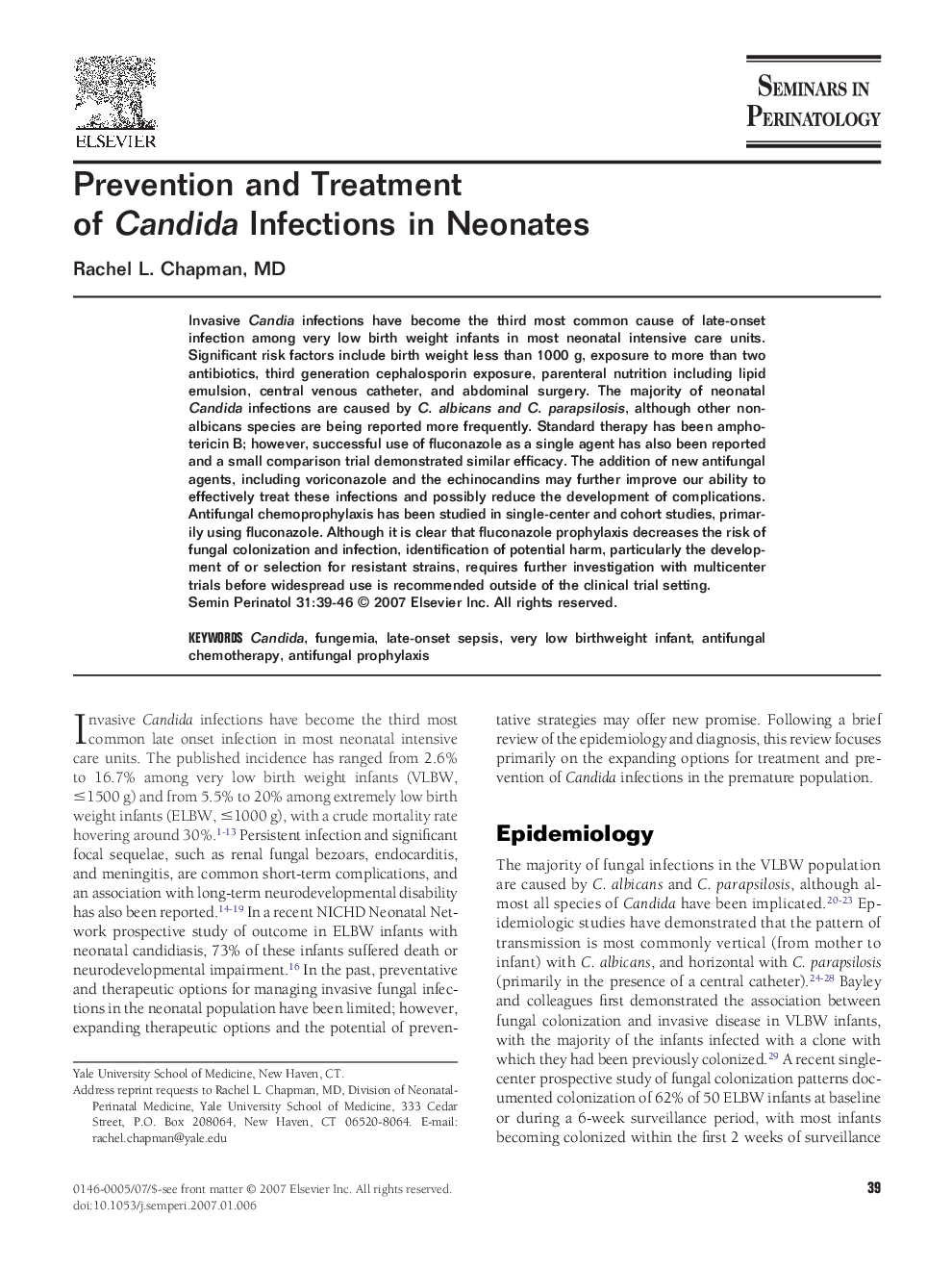 Prevention and Treatment of Candida Infections in Neonates