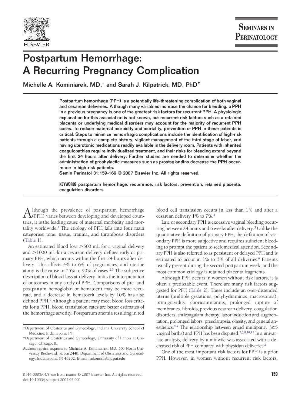 Postpartum Hemorrhage: A Recurring Pregnancy Complication