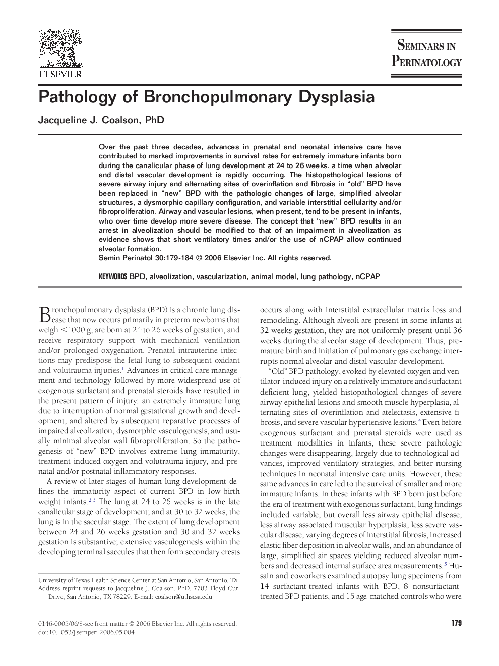 Pathology of Bronchopulmonary Dysplasia