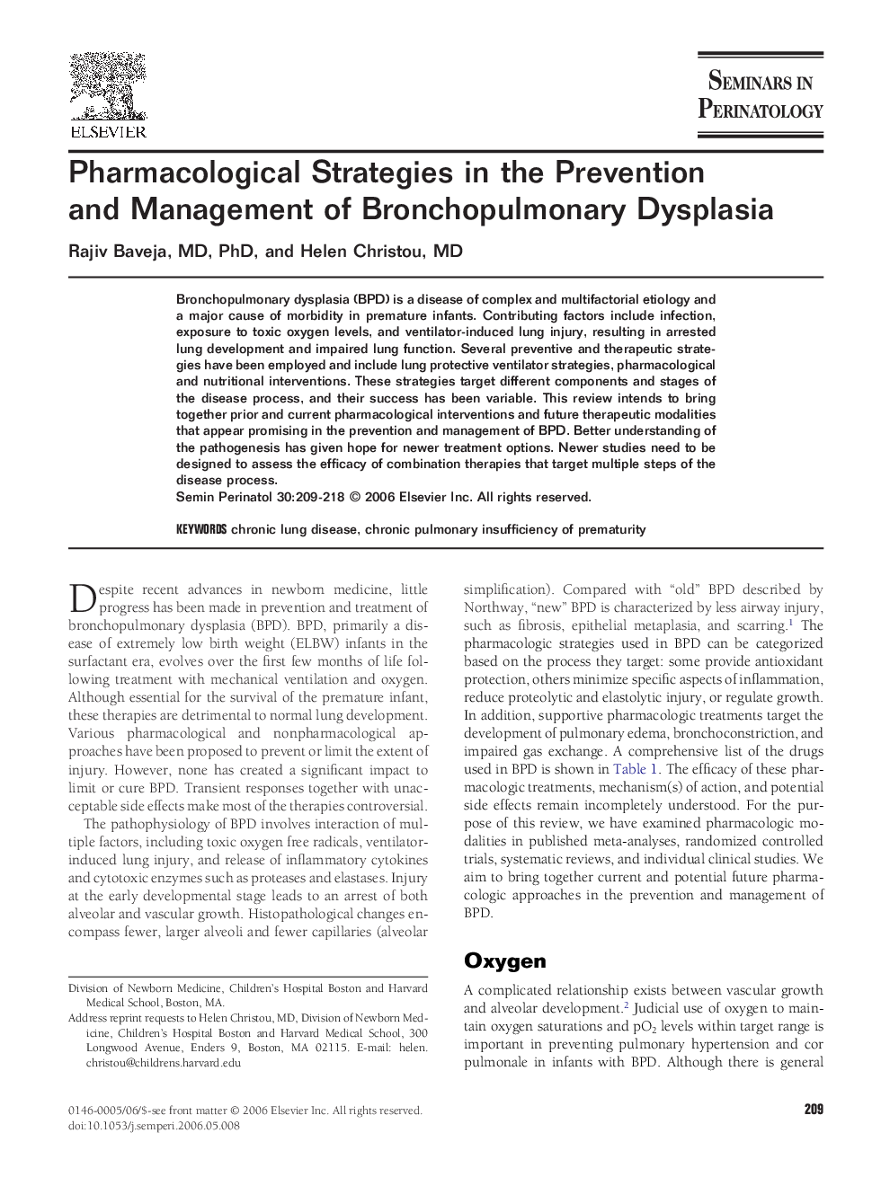 Pharmacological Strategies in the Prevention and Management of Bronchopulmonary Dysplasia