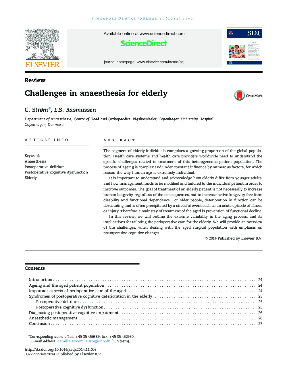 Challenges in anaesthesia for elderly