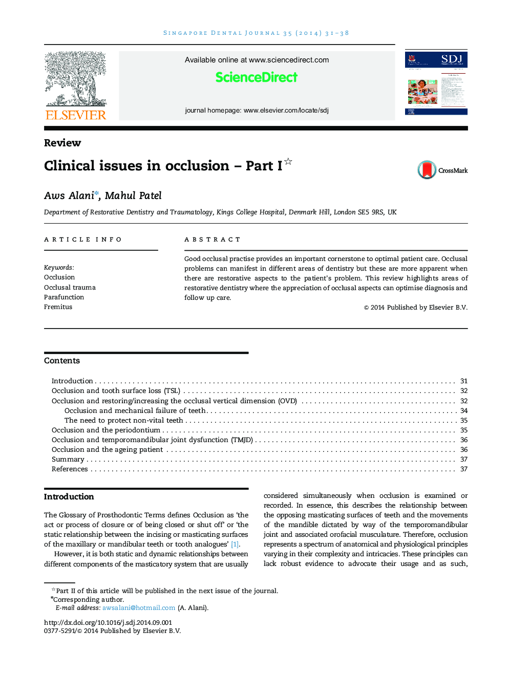 Clinical issues in occlusion – Part I 