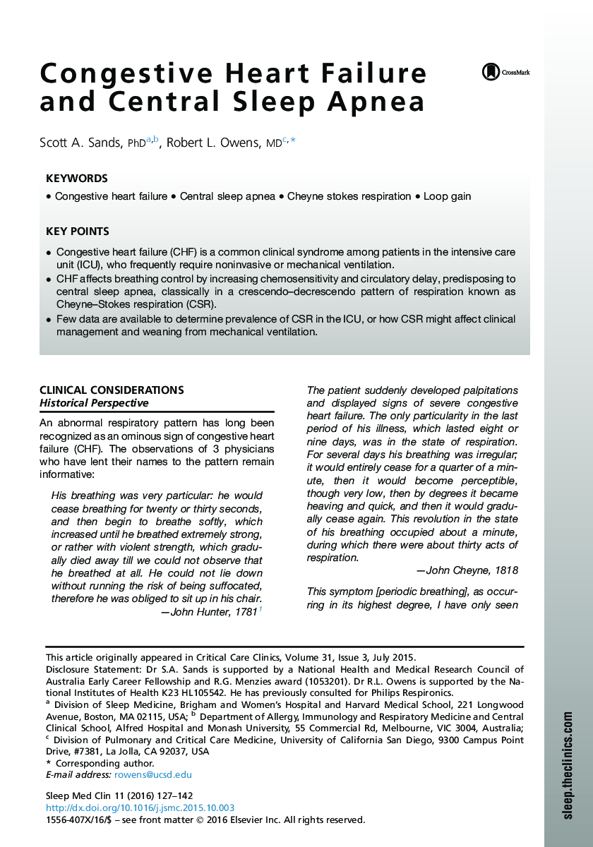 Congestive Heart Failure and Central Sleep Apnea