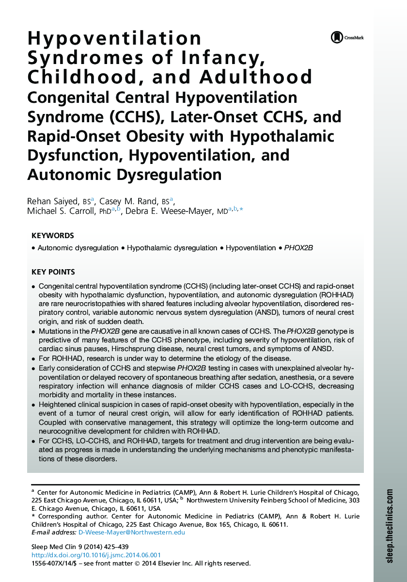Hypoventilation Syndromes of Infancy, Childhood, and Adulthood