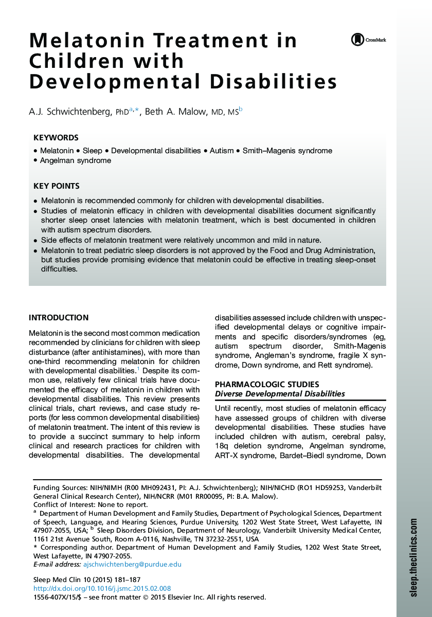 Melatonin Treatment in Children with Developmental Disabilities