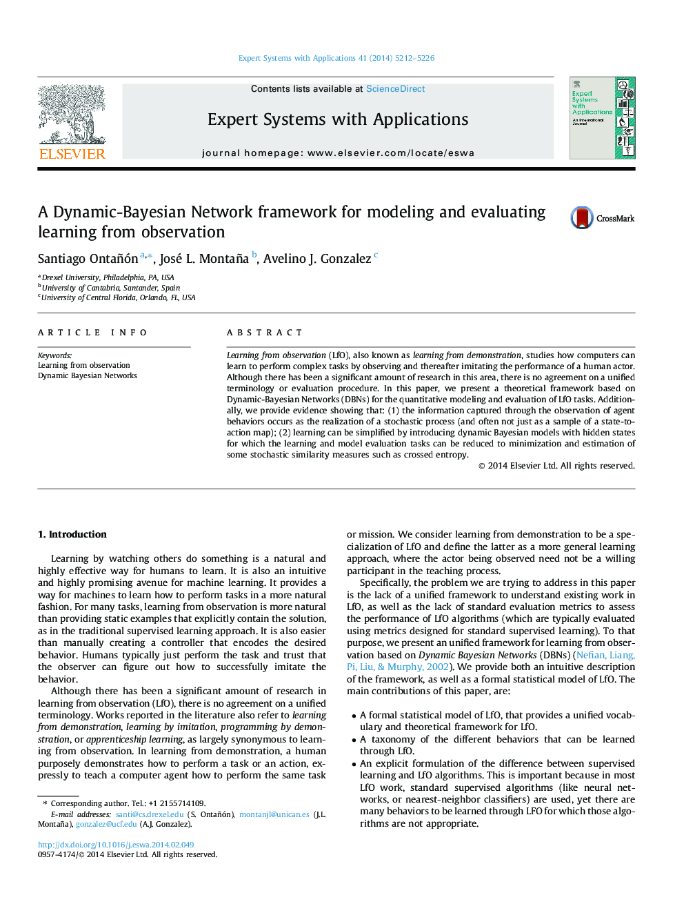 A Dynamic-Bayesian Network framework for modeling and evaluating learning from observation