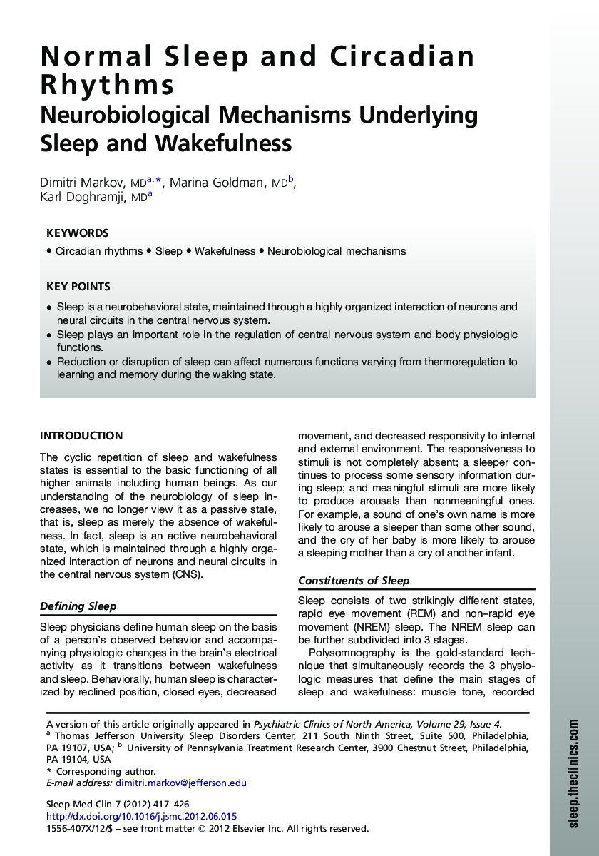 Normal Sleep and Circadian Rhythms